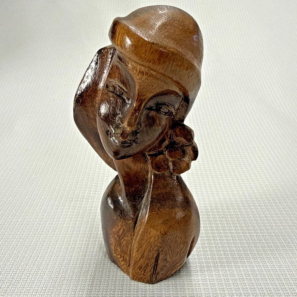 Vintage MCM Carved Bust Geisha Goddess Islander Boho Tiki Polynesian 6.5”